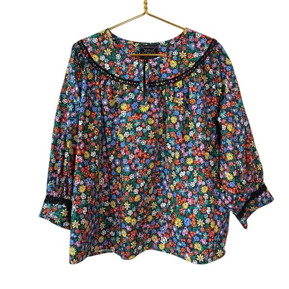 Johnny Was Jade NWT Dark Floral Puff Balloon Sleeve RISA POPLIN BLOUSE XL‎ - Picture 5 of 10